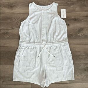 Athleta Farallon Romper Shorts Sleeveless White Printed Front Snap Size 1X